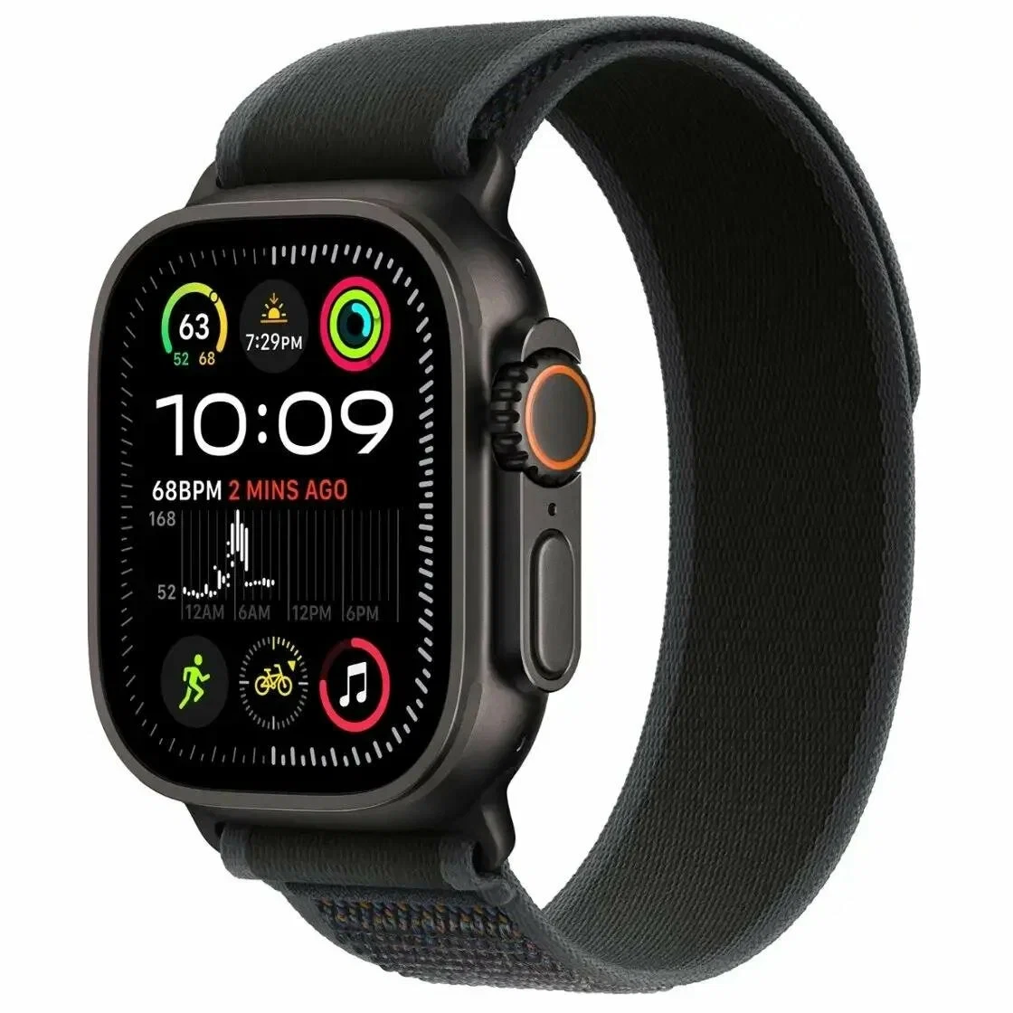 Apple Watch Ultra 2, 49mm Black Titanium Case with Black Trail Loop - S/M