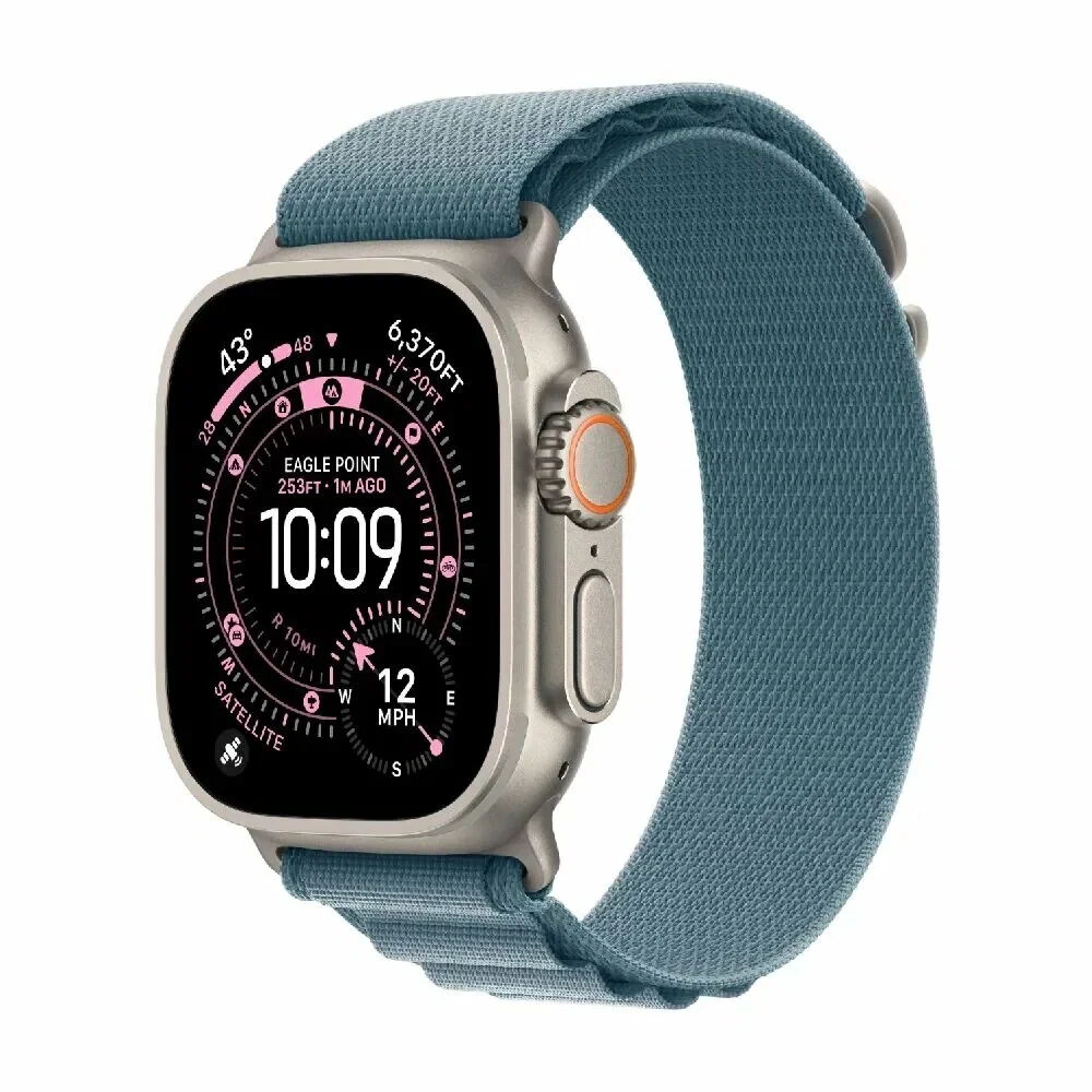 Apple Watch Ultra 3 49mm Natural Titanium Case with Light Blue Alpine Loop L