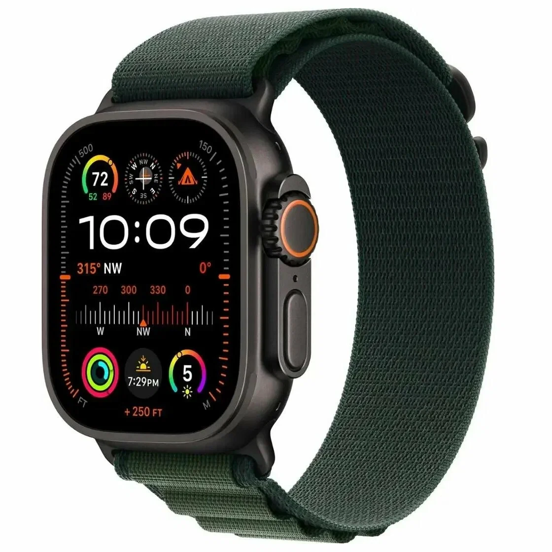 Apple Watch Ultra 2 49mm Black Titanium Case with Dark Green Alpine Loop
