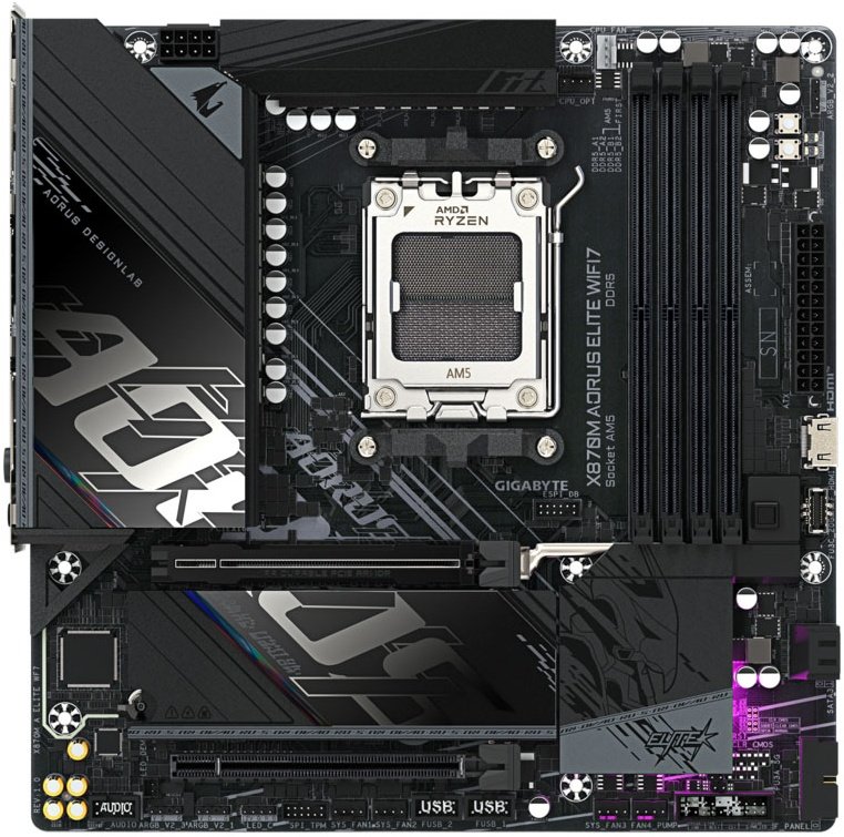 Материнская плата AM5 GIGABYTE X870M AORUS ELITE WIFI7 (mATX, 4xDDR5)