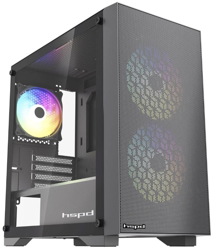 Корпус HSPD M334, Mesh Mini-tower, Black, 2x140mm ARGB + 1x120mm ARGB