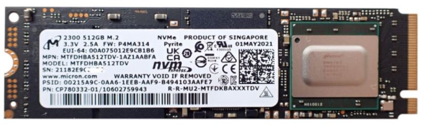 Б/у Твердотельный накопитель M.2 2280 NVMe 512GB Micron 2300 (MTFDHBA512TDV)