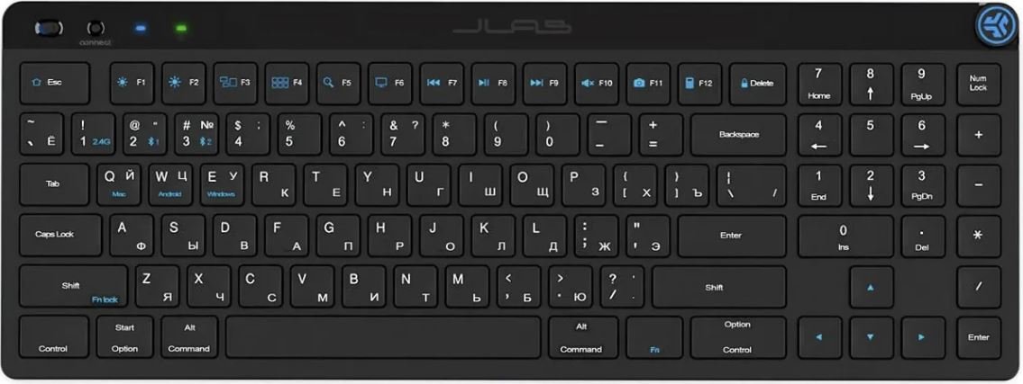 Клавиатура беспроводная Jlab Keyboard Bluetooth/Радиоканал/USB (KJBUDSKEYRBLK4)