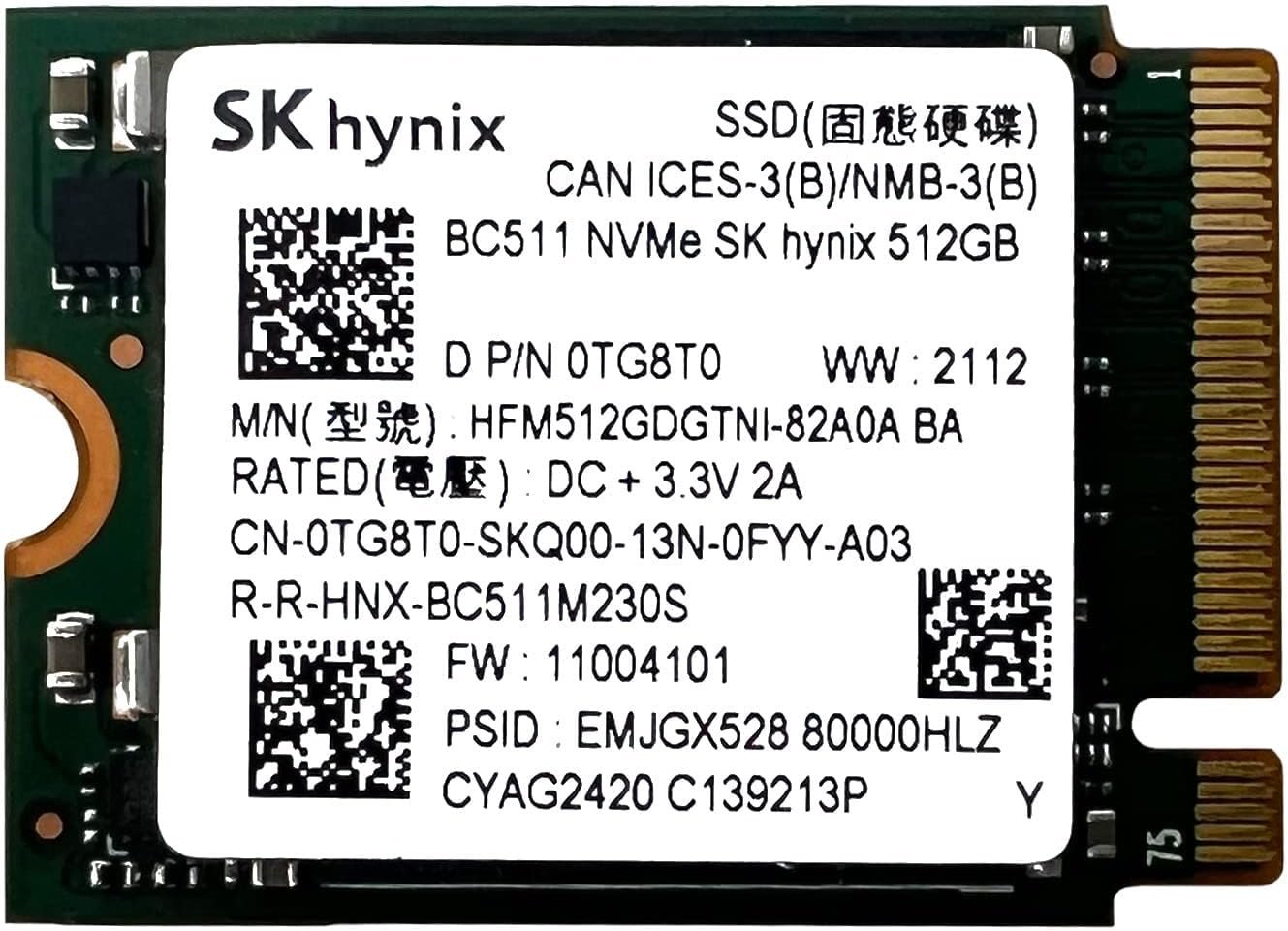 Б/У Жесткий диск SSD 512GB M2 2230 Hynix BC511 HFM512GDGTNI-82A0A BA