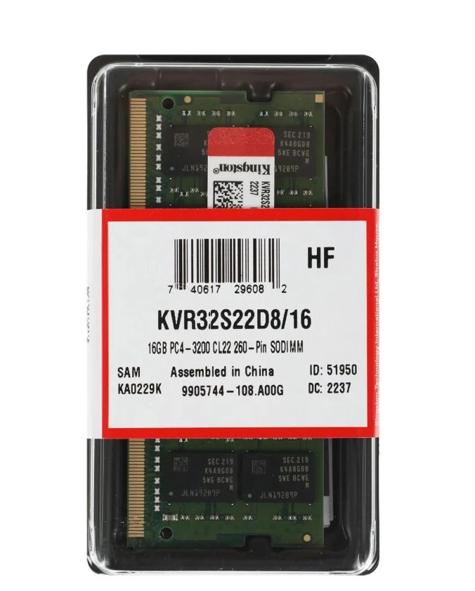 Модуль памяти SODIMM DDR4 16GB Kingston 3200 KVR32S22D8/16