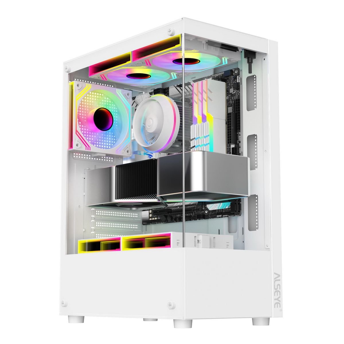 Корпус ALSEYE Spider-W White (Midi-Tower, ATX, закаленное стекло, 5x120mm ARGB)