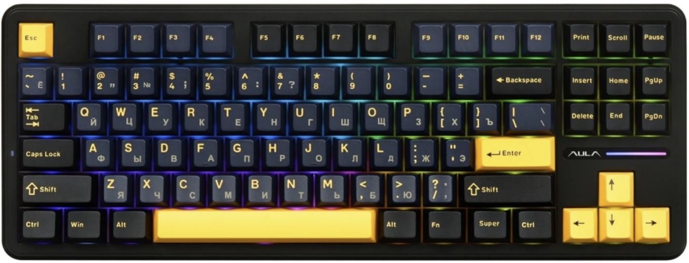 Беспроводная механическая игровая клавиатура AULA F87, RGB, чёрно-тёмно-сине-оранжевый
