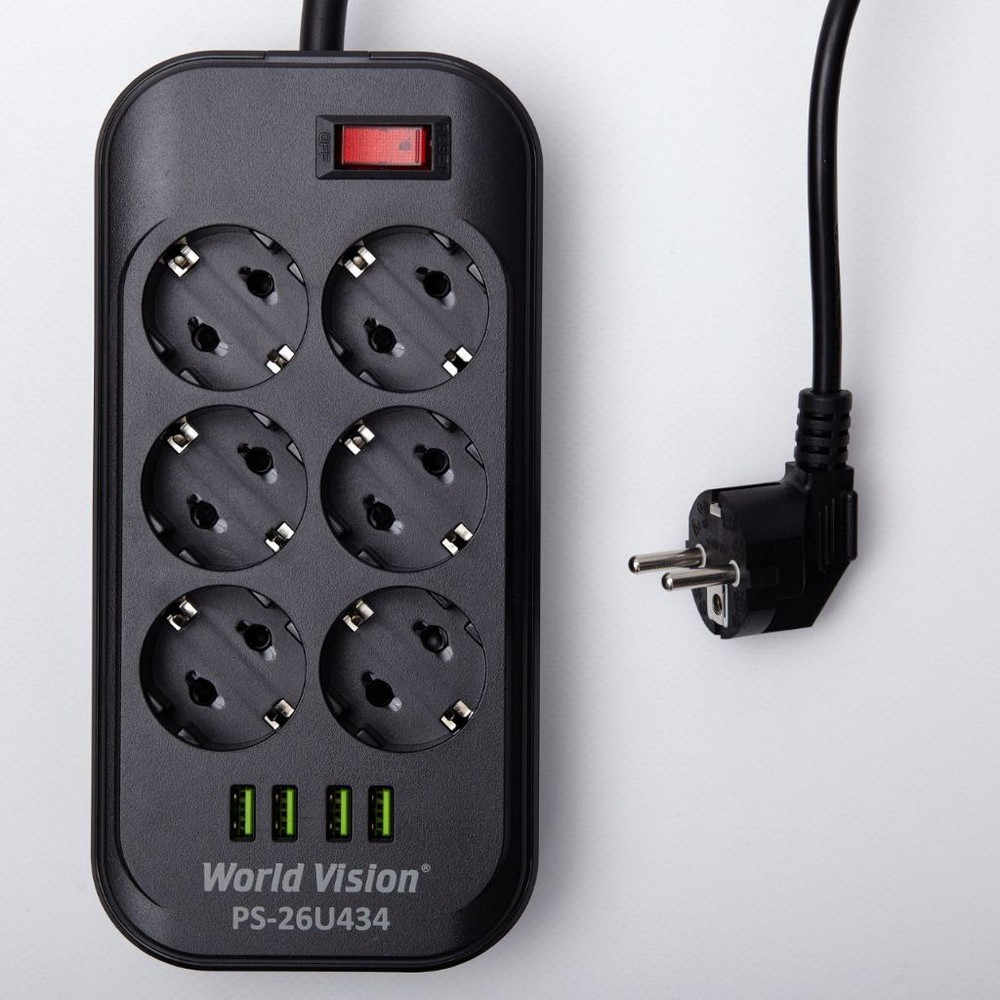 Сетевой фильтр 2м World Vision PS-26U434 Black