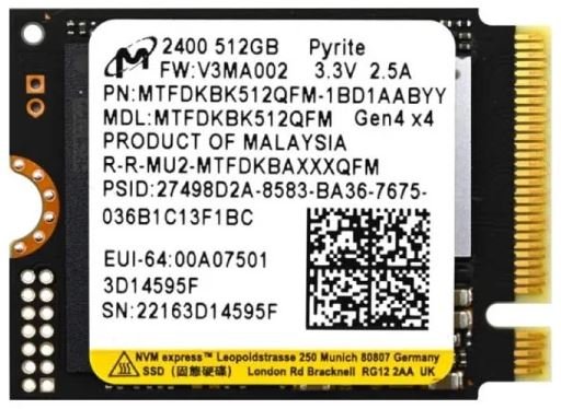 Б/у Жесткий диск SSD 512GB M2 2230 Micron 2400A MTFDKBK512QFM PCIe 4.0 x4