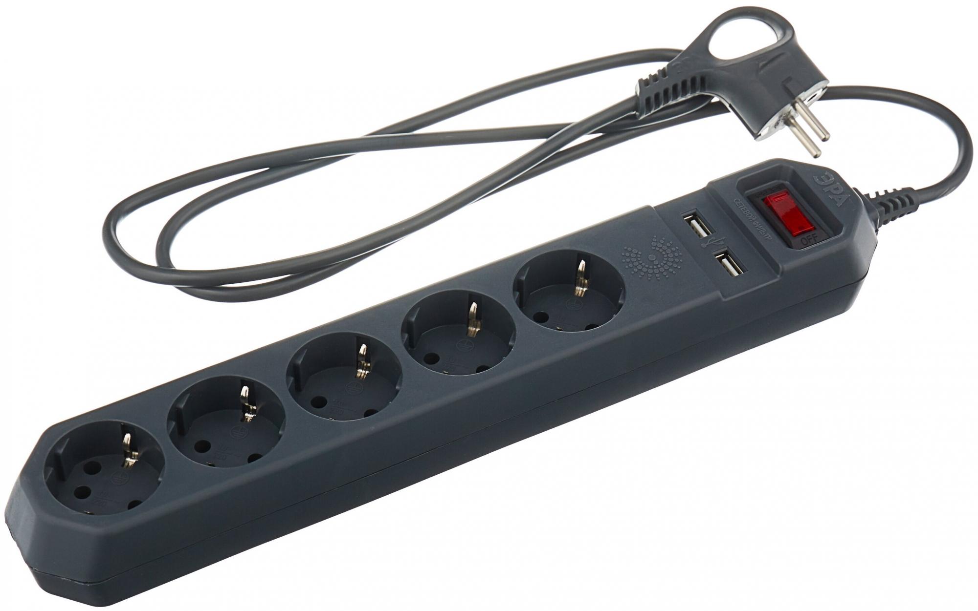 Сетевой фильтр 1,5м Эра USF-5es-1.5m-USB-B