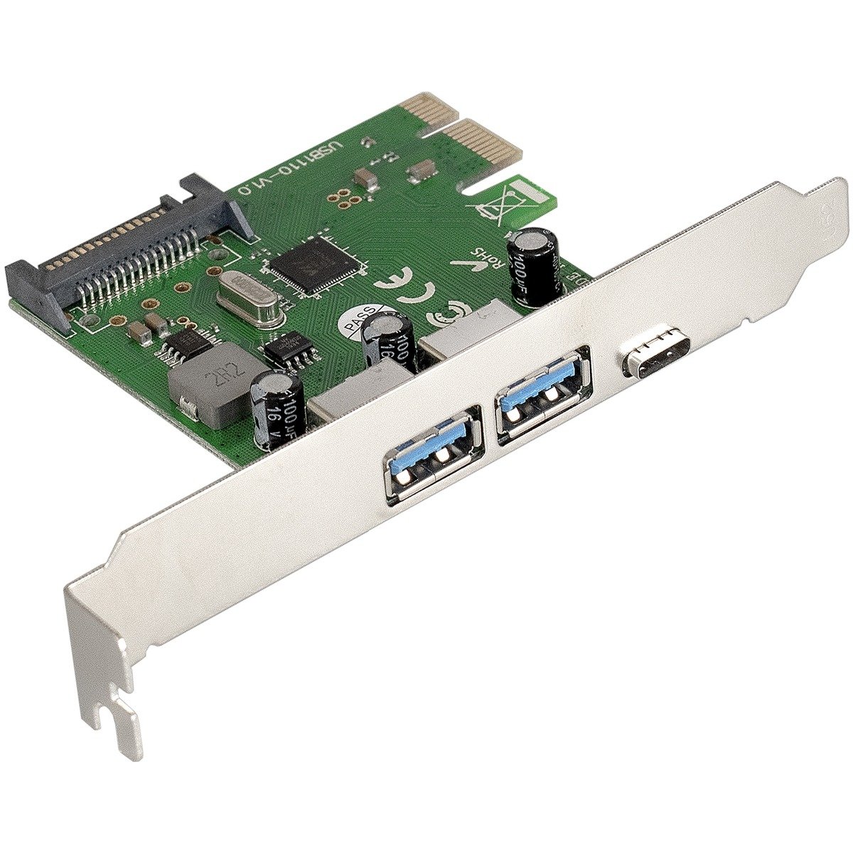 Контроллер ExeGate EXE-323 PCI-E 2.0, 2*USB3.0 ext + 1*Type-C, разъем доп.питания (OEM)
