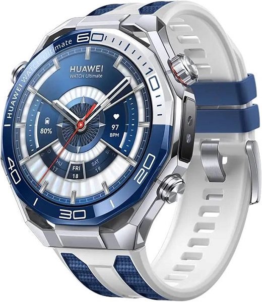Смарт-часы Huawei Watch Ultimate 2 (MCH-AL00) циркониевый корпус стального цвета (бело-голубой ремешок из фторэластомера)