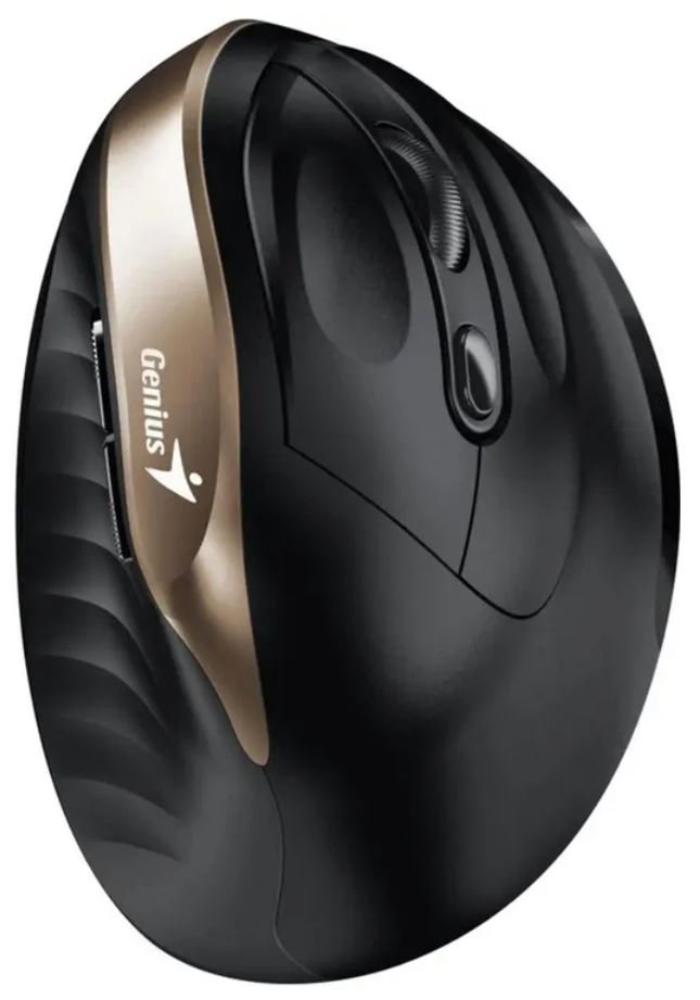 Вертикальная беспроводная мышь Genius Ergo 8250S, чёрно-золотистая