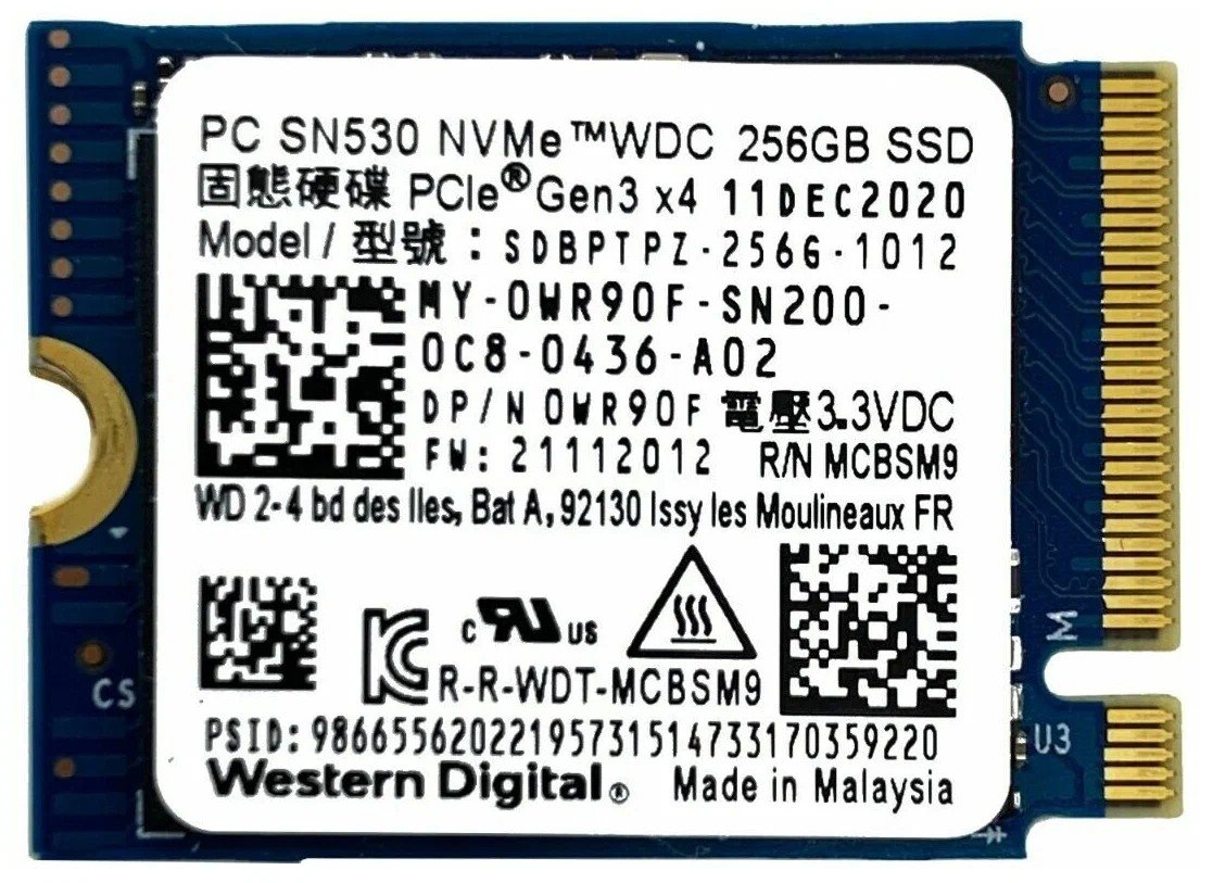 Б/у Твердотельный накопитель M.2 2230 NVMe 256GB Western Digital PC SN530 (SDBPTPZ-256G-1012)