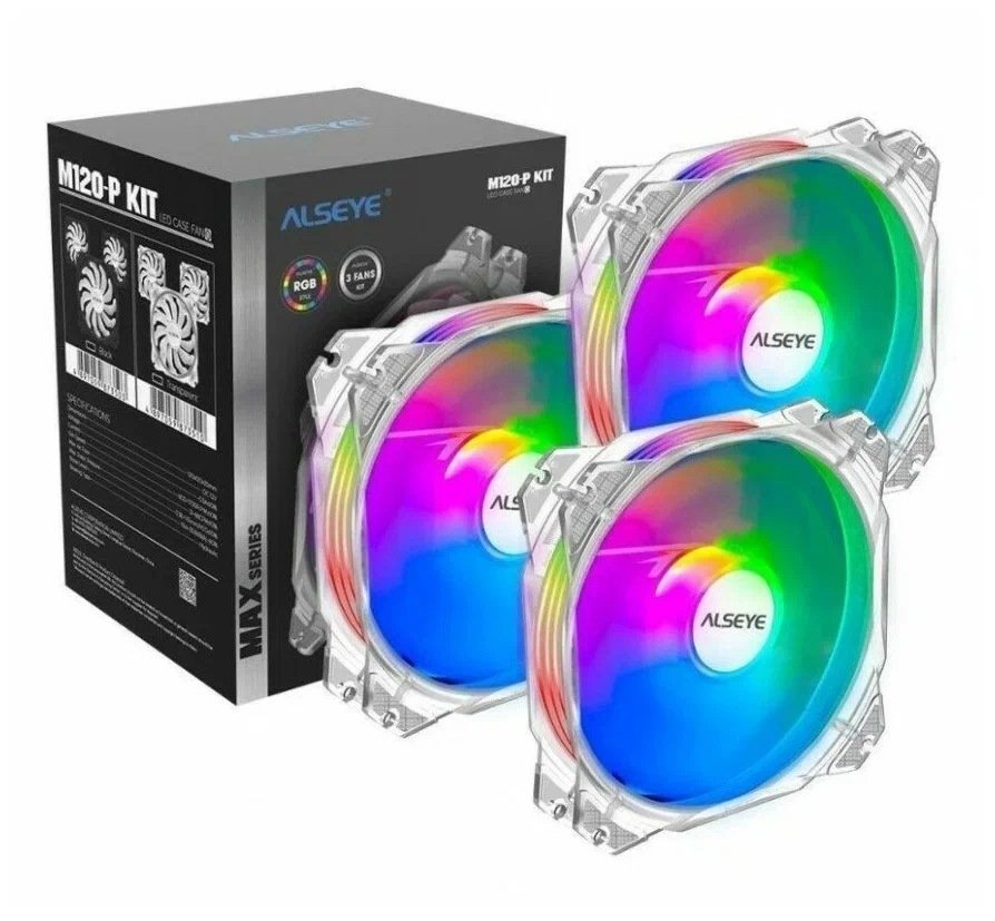 Кулер для корпуса 120mm Alseye M120-PT KIT M120-PT FAN 120mm *3pcs, Transparent, 800~1700rpm, 42.5CF