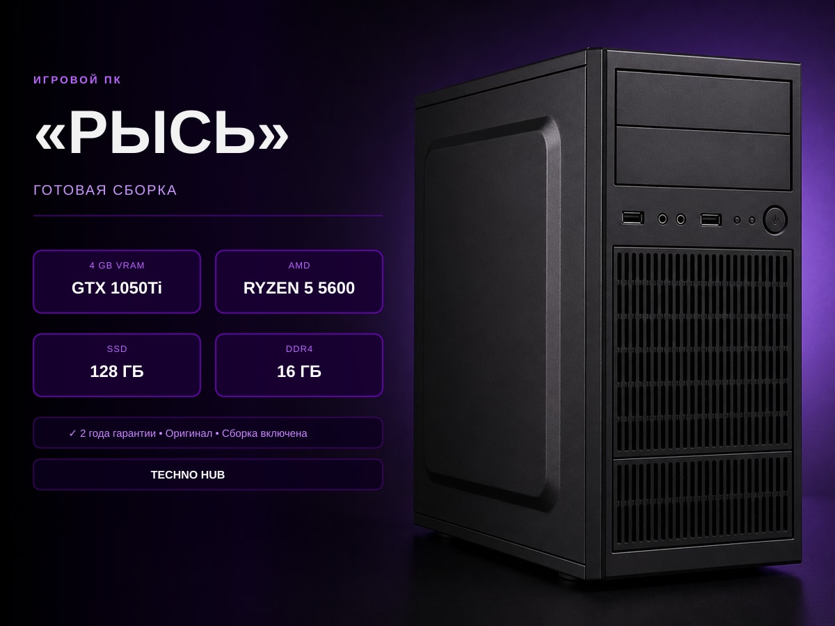 Игровой ПК Рысь (GTX 1050Ti/RYZEN 5600/16Гб)